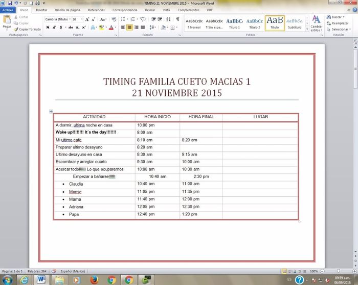 timing con mi familia