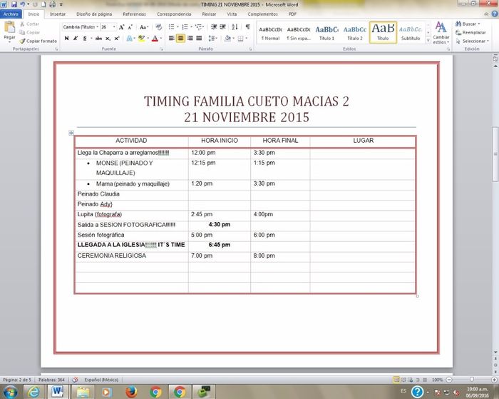 timing con mi familia