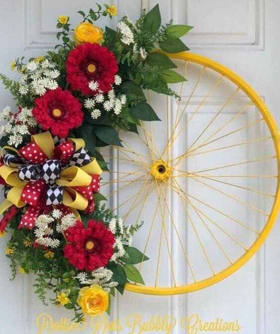 Ideas para decorar con llantas para bici - 10