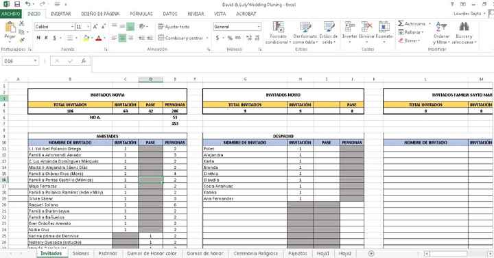 Mi wedding planing en Excel