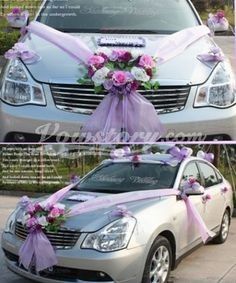 Decoración del coche de bodas: color morado 1