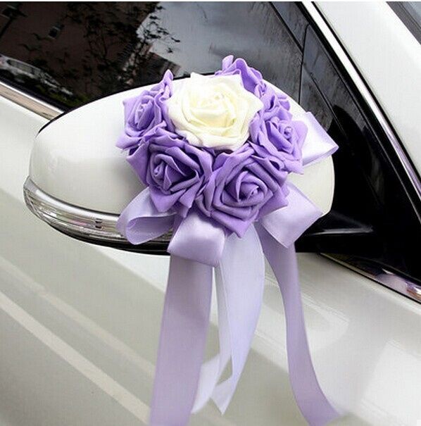 Decoración del coche de bodas: color morado 6