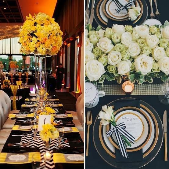 Decoración para boda en Amarillo 💛 y negro 25