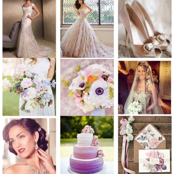 vestidos, zapatos, ramos, velo, aretes, pastel e invitaciones