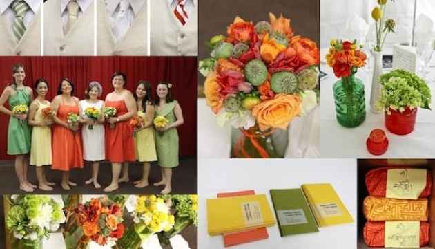 boda en color, verde, amarillo y naranja