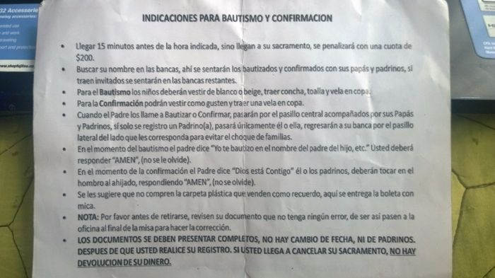 Indicaciones para confirmación en Iglesia de San Charbel