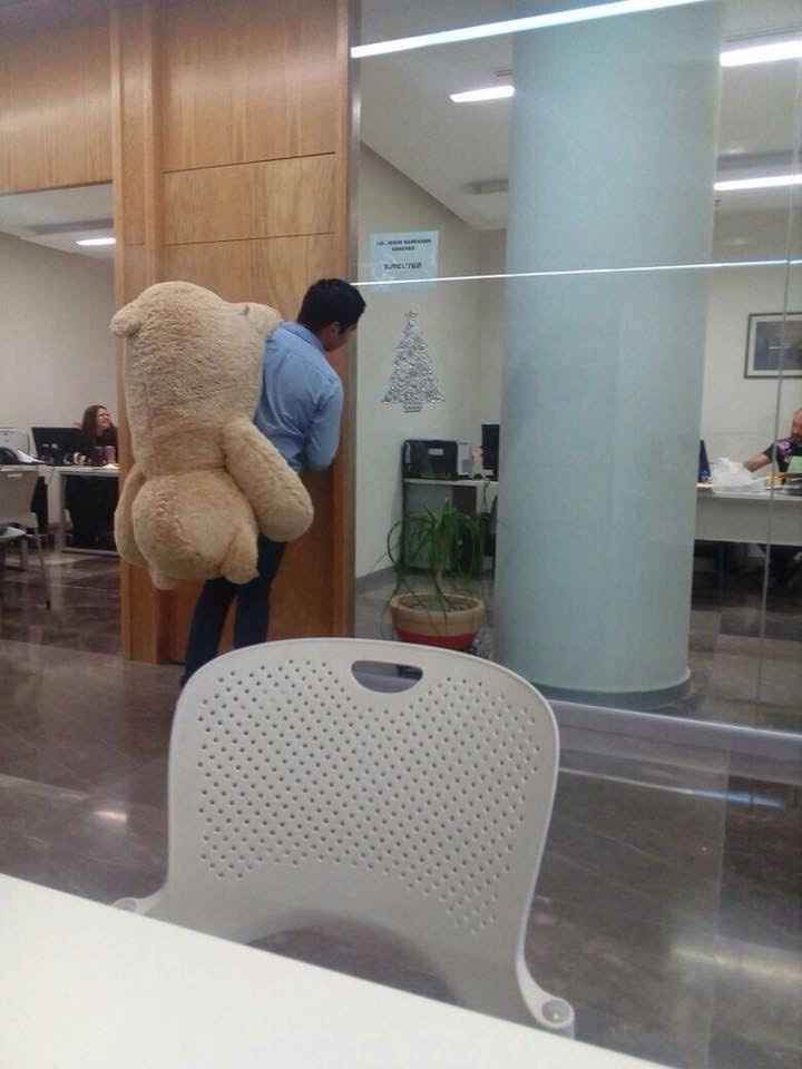 Cuando me llegó con un oso gigante como sorpresa al juzgado donde trabajaba