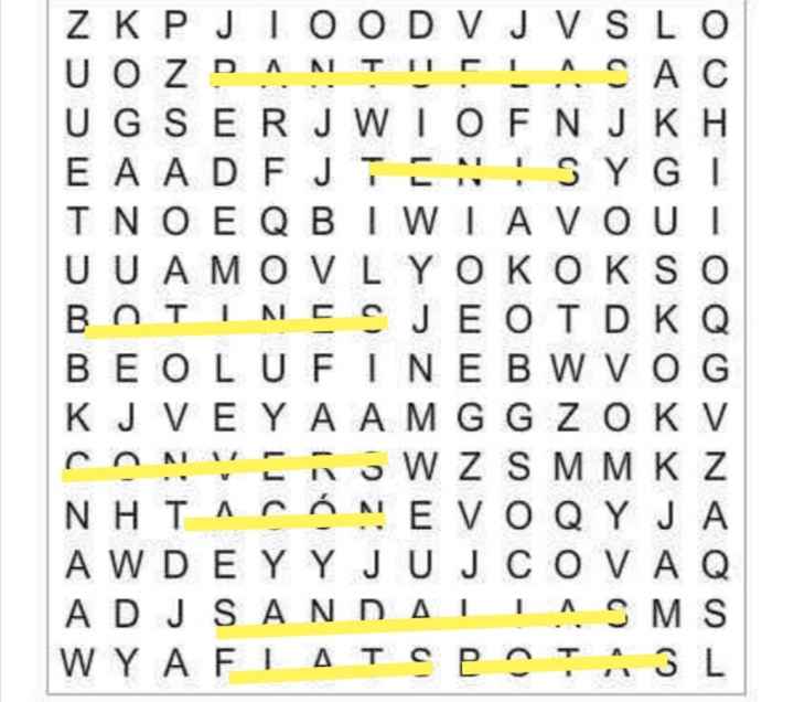 Sopa de letras: Tipos de zapatos de novia - 1