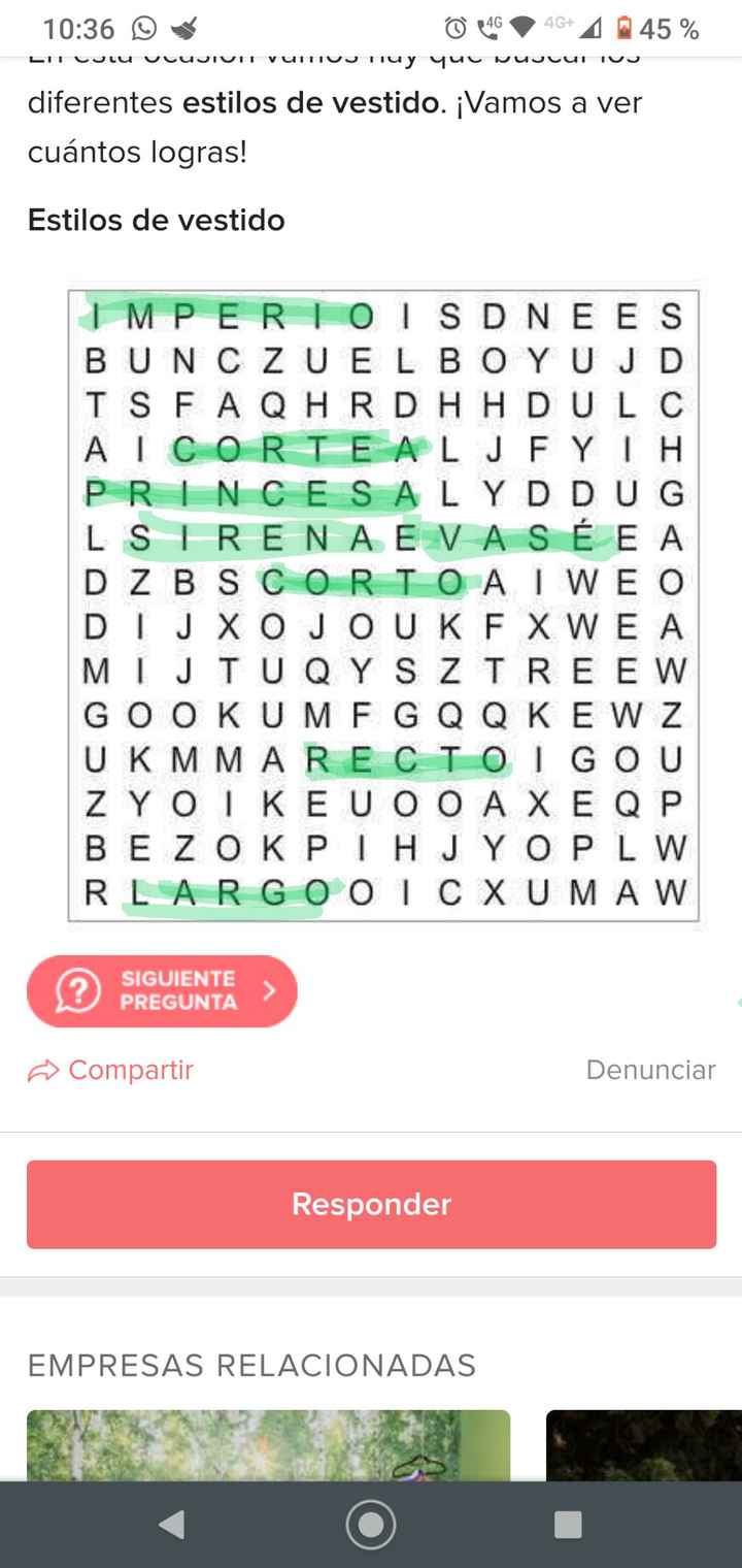 Sopa de letras: Estilos de vestido 👰 - 1