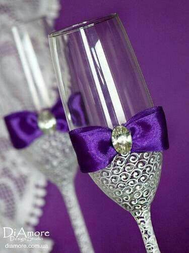  Copas para los novios 🍷🍷 con detalles en morado 👰😍 - 2