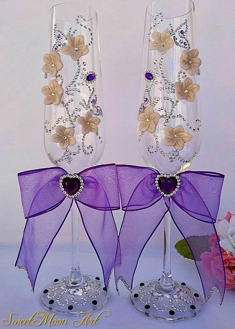  Copas para los novios 🍷🍷 con detalles en morado 👰😍 - 3