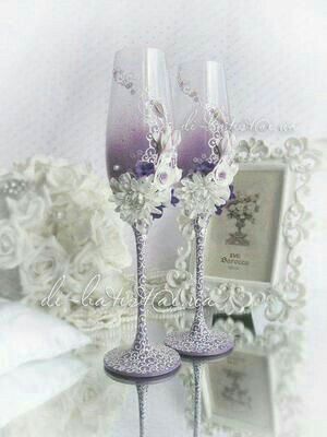  Copas para los novios 🍷🍷 con detalles en morado 👰😍 - 5