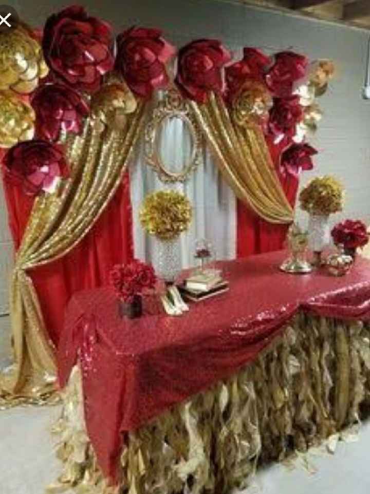 Mesa de postres en dorado y rojo - 6