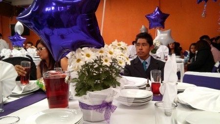 mis centros de mesa ya en la fiesta