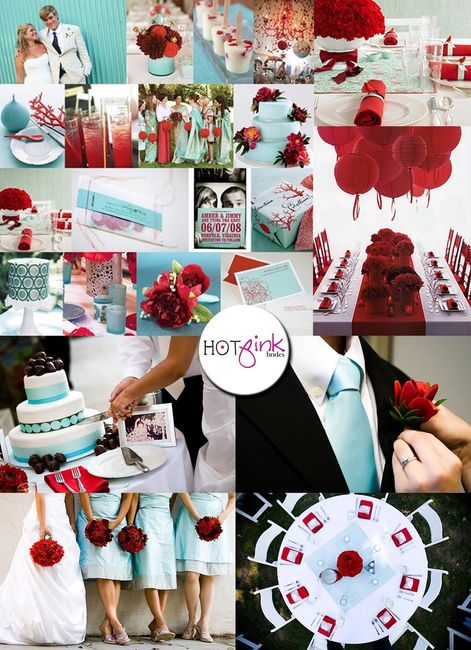 Boda rojo y azul turquesa