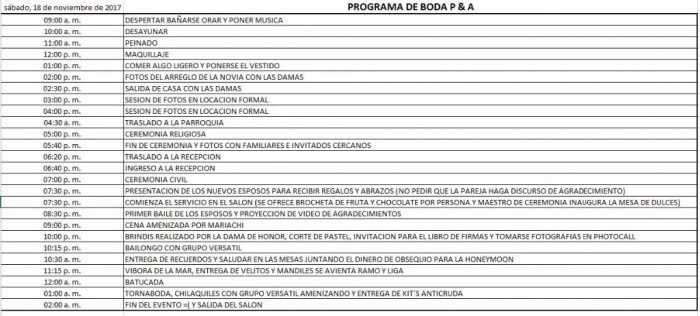 programa de boda 