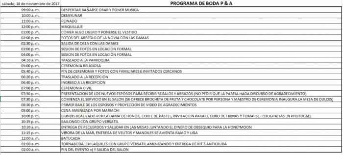 programa de boda 