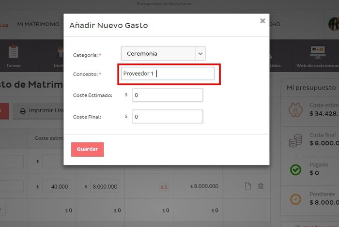 Añadir nuevo gasto - Presupuestador
