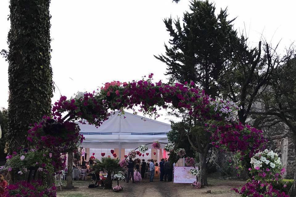 Arco floral y carpa