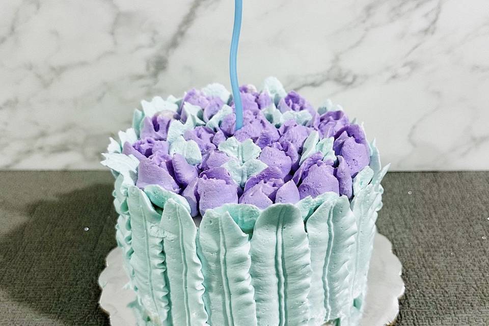 Pastel verde menta con lilas