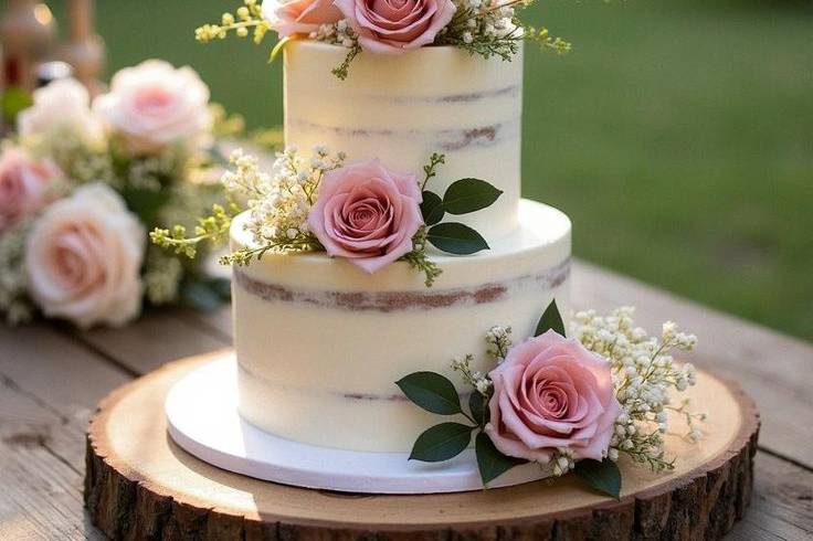Naked cake con rosas rosas