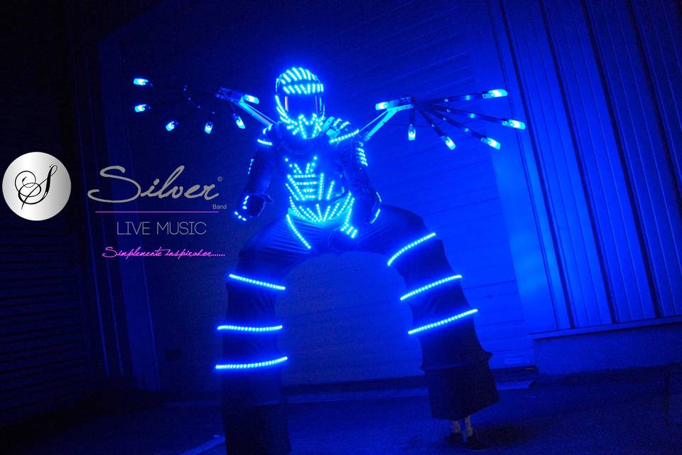 Robot led silver man