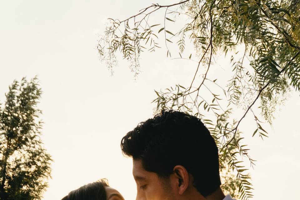 Novios a punto de besarse