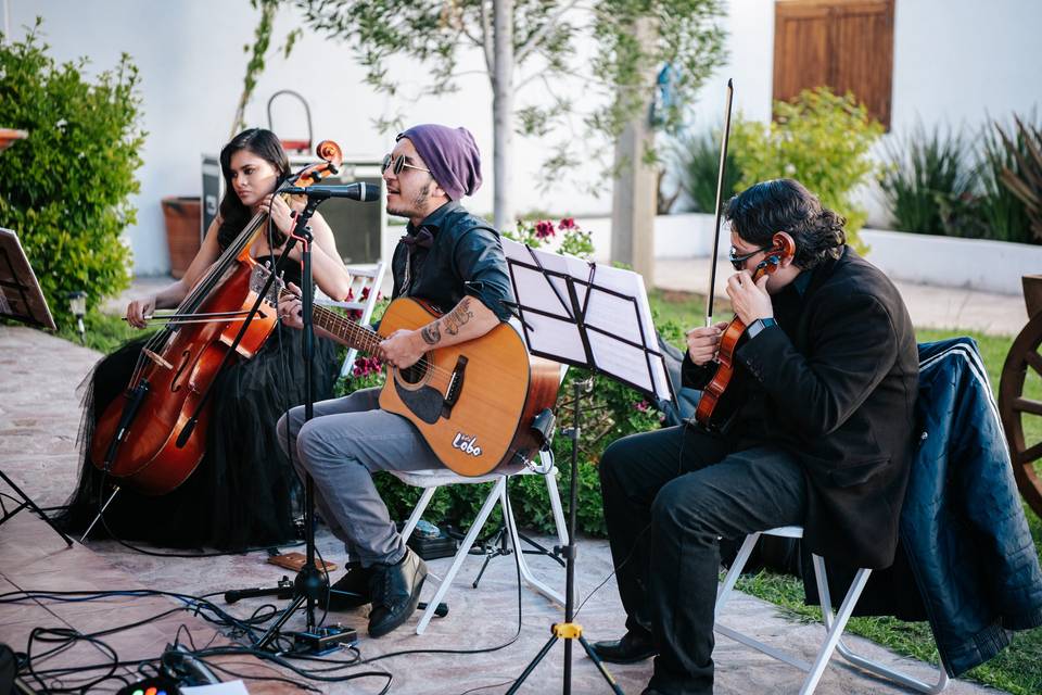 Con violín y chelo.