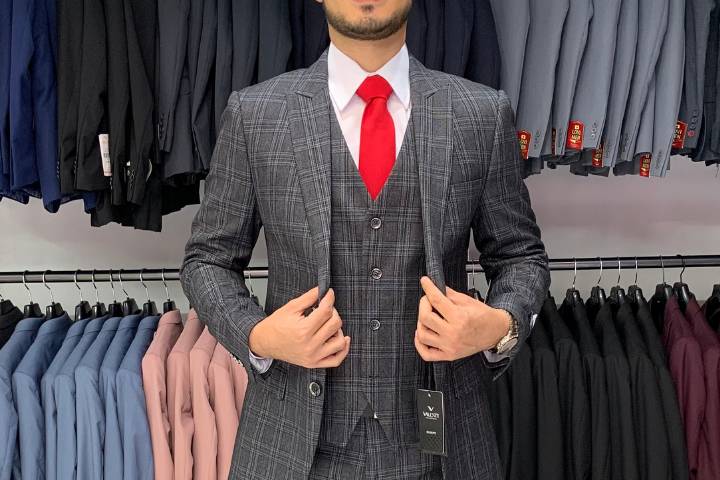 Traje gris oxford cuadros