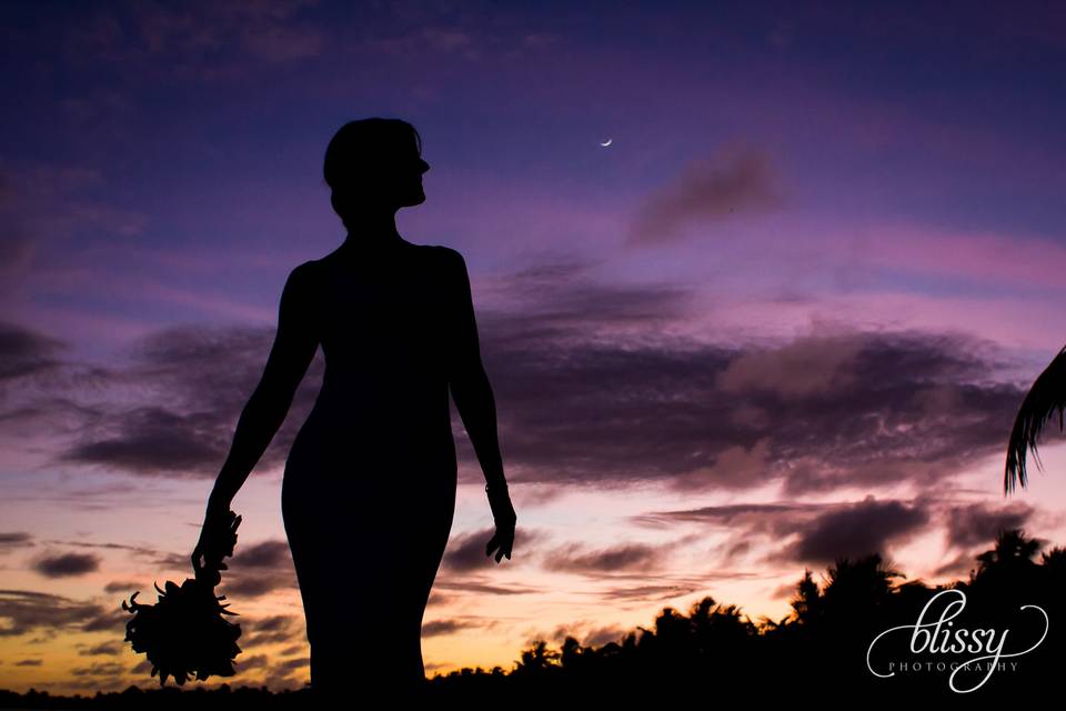 Bride at sunset