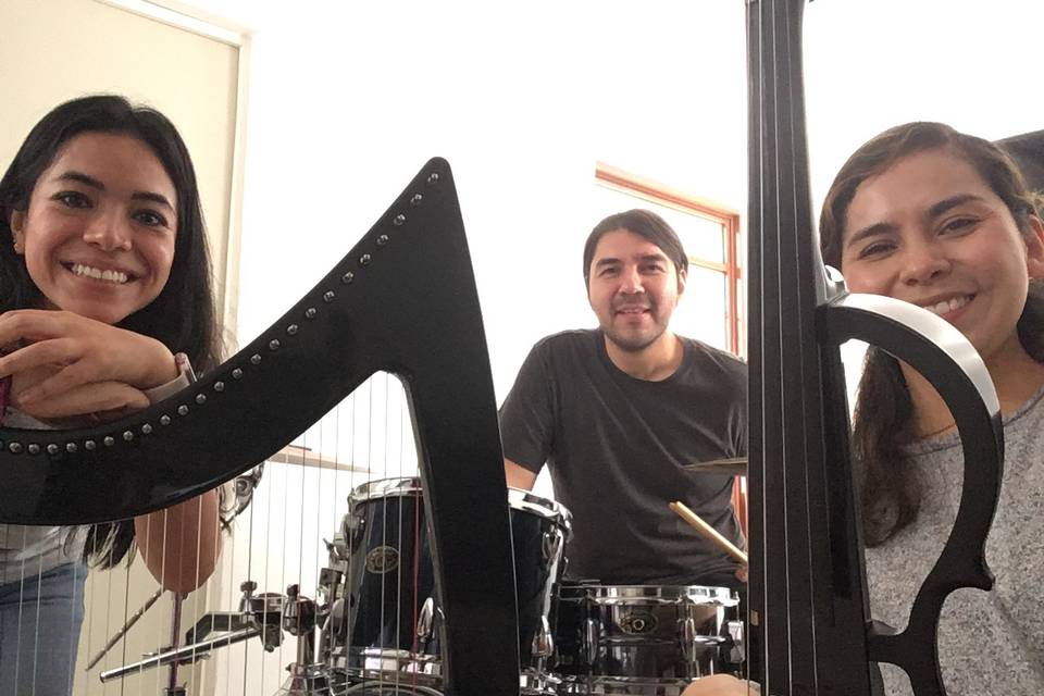 Arpa, violín y bateria