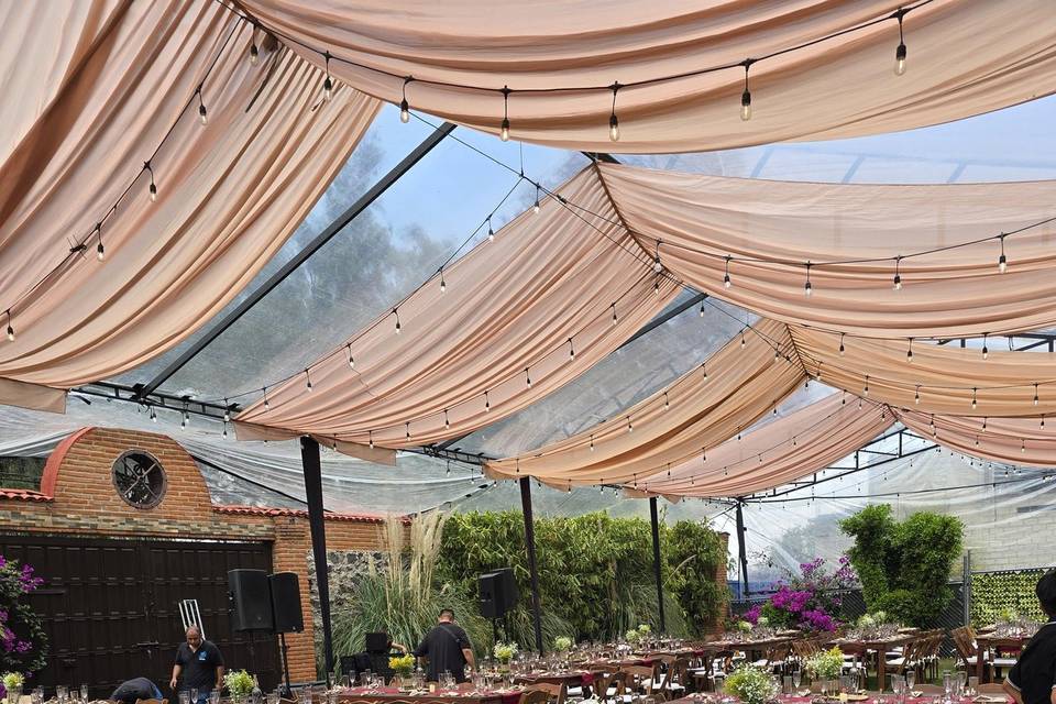 Carpa transparente con luces