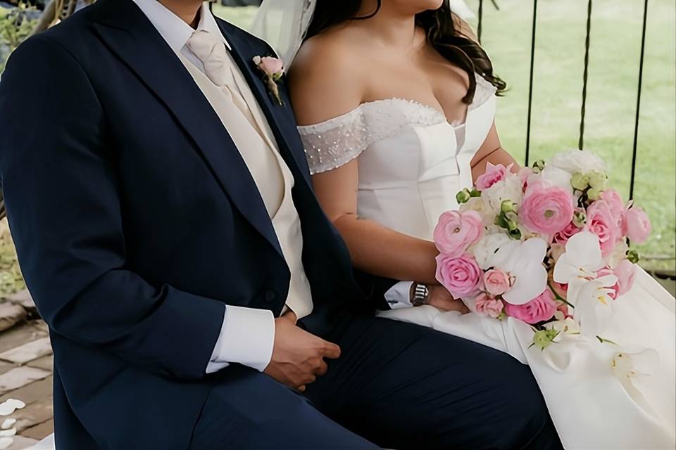 Ramo de novia rosa con orquide