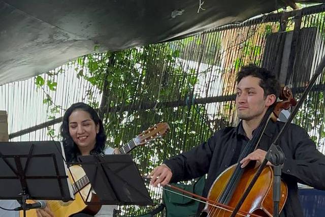 Dúo musical tocando en la calle