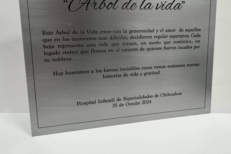 Placa grabada en metal