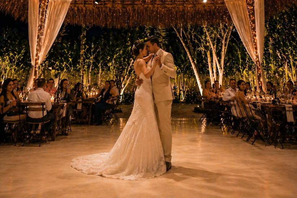 Covered wedding reception area