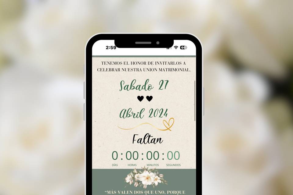 Invitación digital nupcial en tono verde