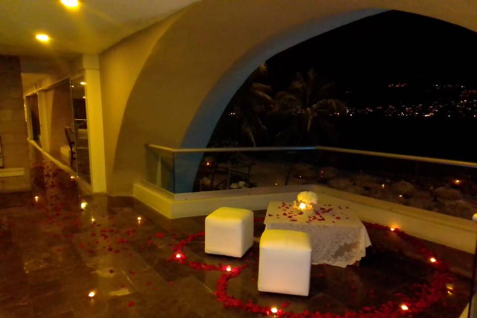 Cena romántica en terraza