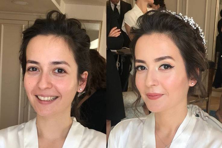 Antes y después del maquillaje de la novia