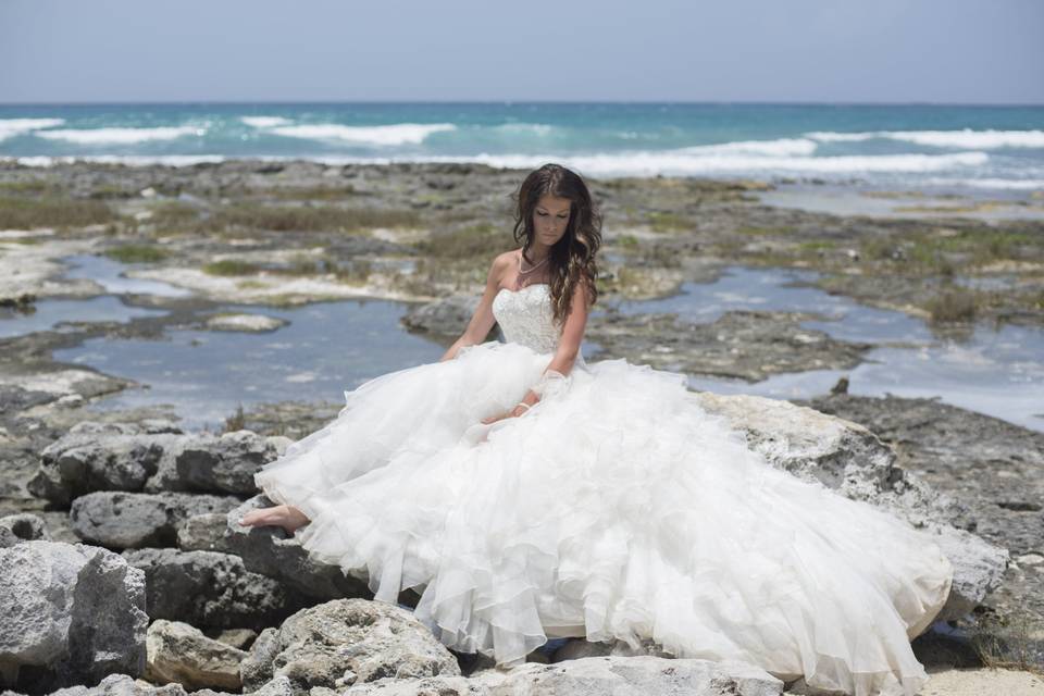 Fotografía de novia en playa