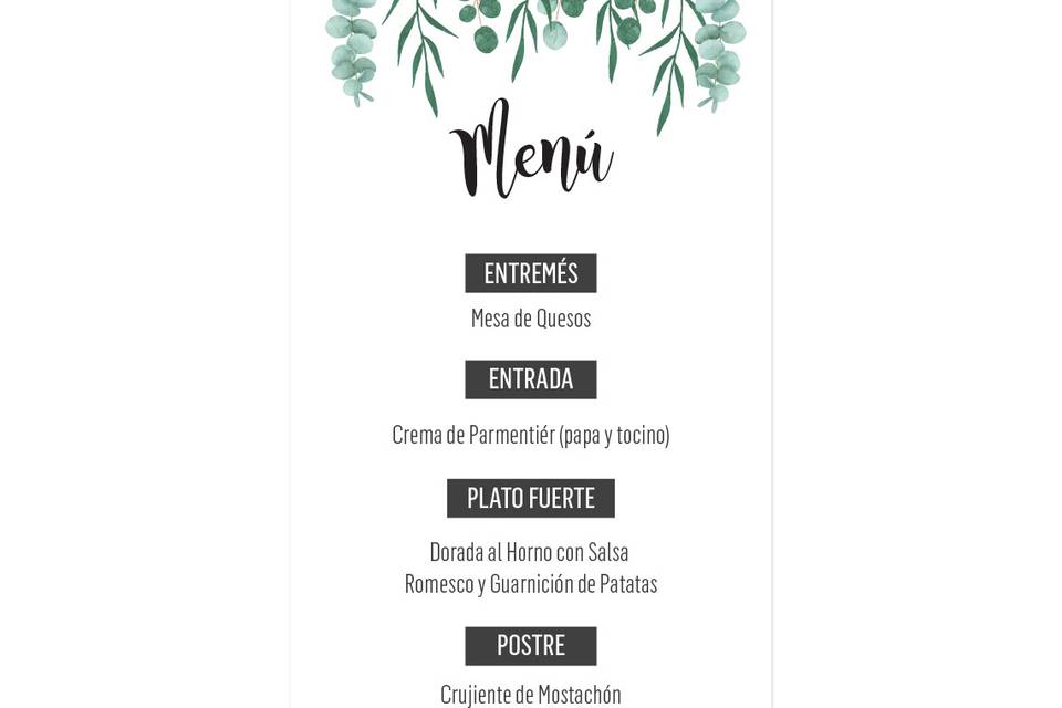 Menú mesa boda