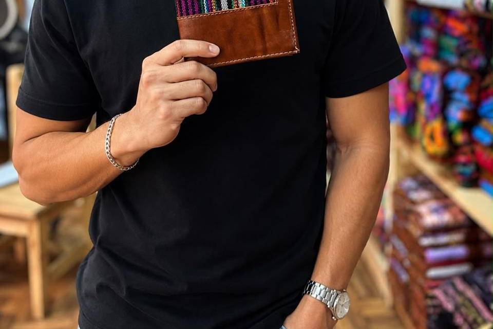 CARTERA PIEL CON TELAR