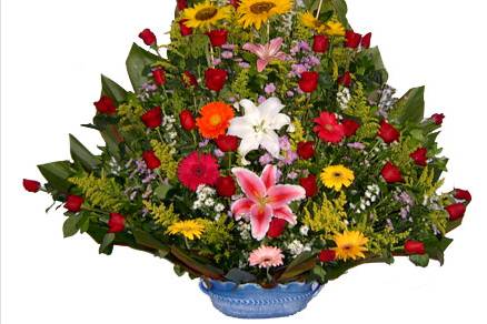 Bellas flores en base de cerámica