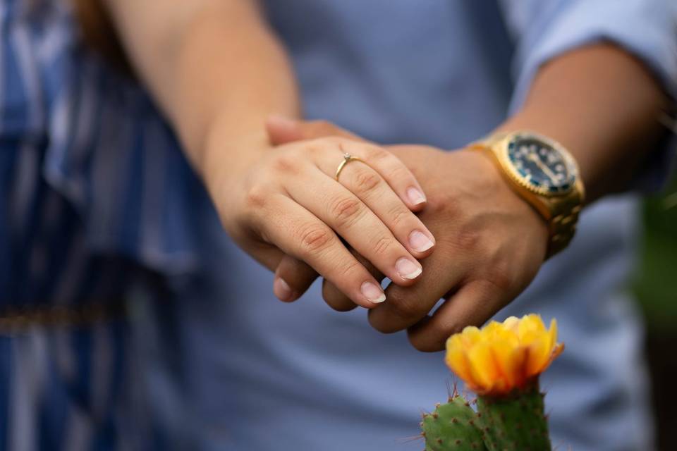 Pareja enseñando sus anillos