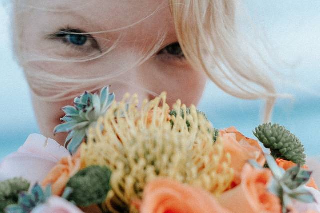 Close-up of a bride's blue