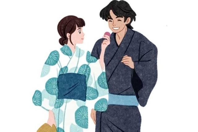 Pareja de luna de miel en yukata