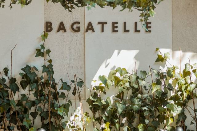 Entrada decorada con follaje verde