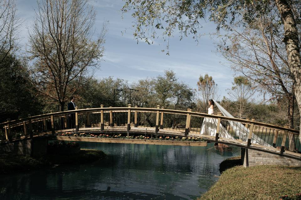 Sesión de novios en jardín