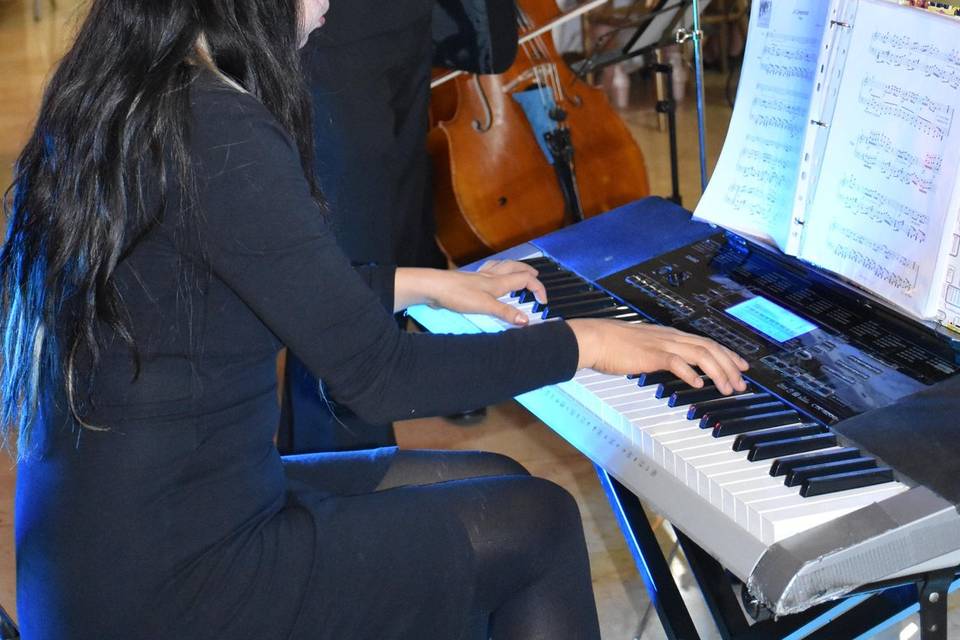 Teclado, violín y chelo