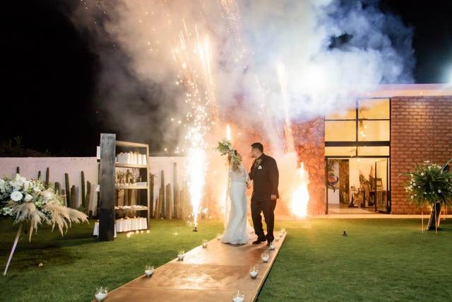 Novios entrando al jardín
